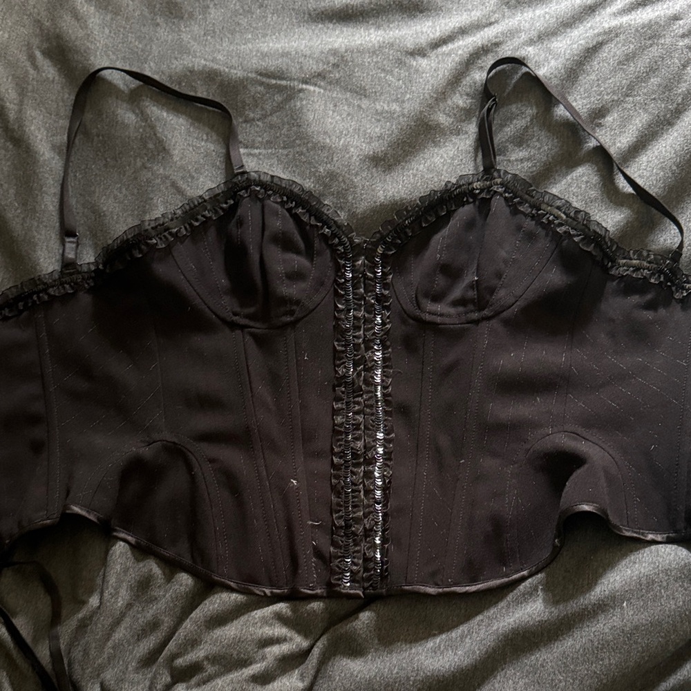 Guess Black Satin Corset with Lace Detail